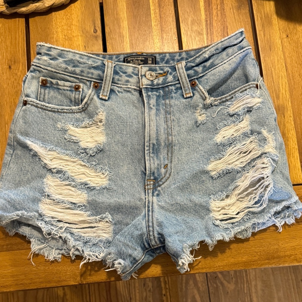 Abercrombie & Fitch Light Blue Distressed Jean Shorts